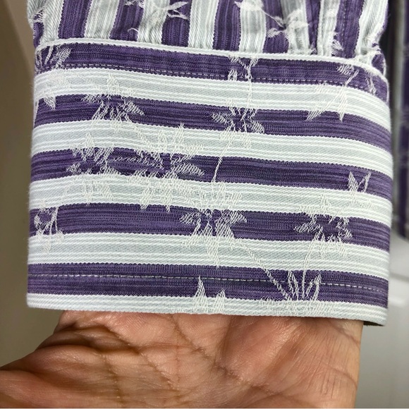 Tommy Bahama Cotton Silk Blend Purple White Palm Embroidered Button Up Shirt L - Picture 4 of 12